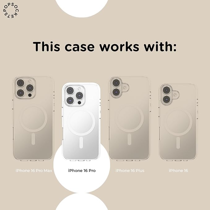 PopSockets iPhone 16 Pro Phone Case with MagSafe- Black Translucent | Magnetic, Wireless Charging, Camera & Drop Protection, Black, Electronic Accessories, For iPad/Kindle/iPhone/Android